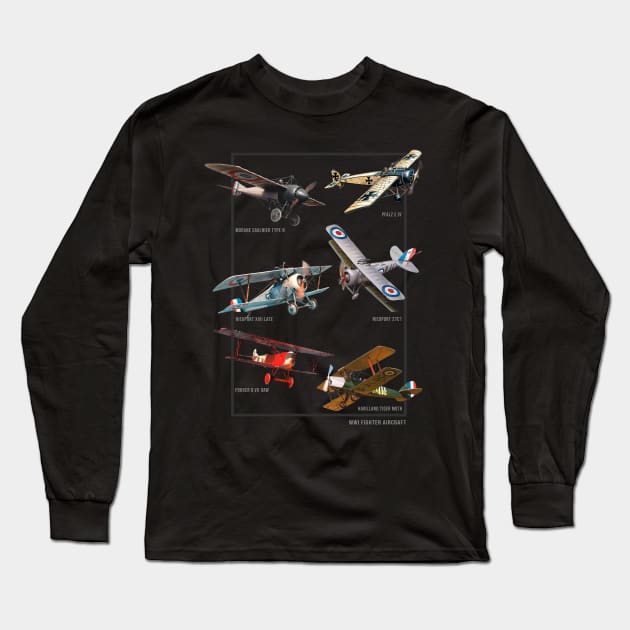 WWI Fighters Airplanes Long Sleeve T-Shirt by Jose Luiz Filho